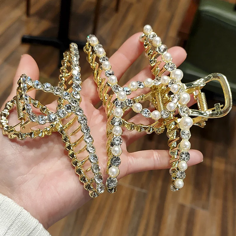 Pearl Hairpin Rhinestone European And American Grab Clip Simple Fashion Hair Accessories