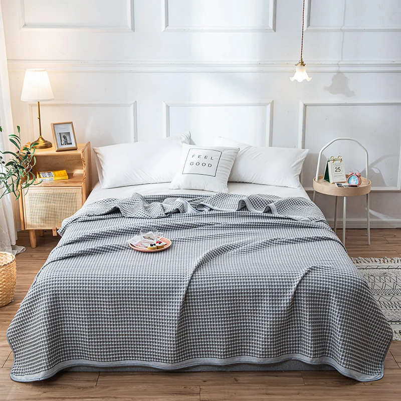 100Cotton Knitted Blanket Single Summer Thread Blankets Queen Size for