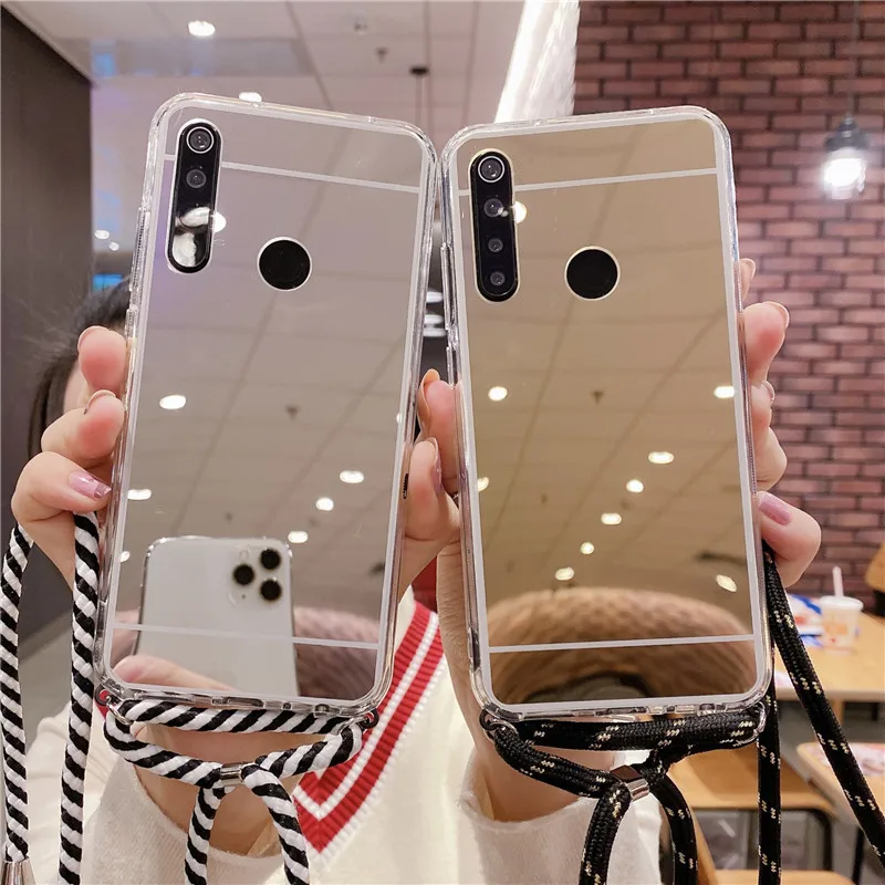 Модный зеркальный чехол с ремешком и цепочкой для телефона Samsung Galaxy A50 A70 A13 A40 A30 S A20