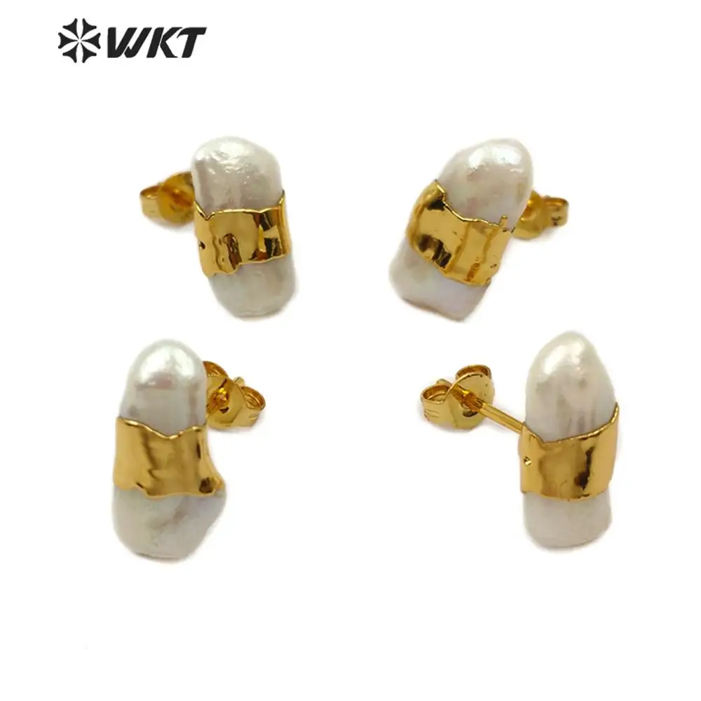 

WT-E569 WKT Irregular Natural Freshwater Pearl Gold Electroplated Earrings Women Fashion Earrings Jewelry