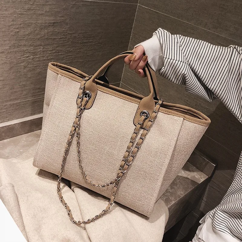 

Big Bag Women's 2019 New Style Korean-style Women's Large Capacity Hand Shoulder Oblique Canvas Bag Chain Tote Bag Fashion