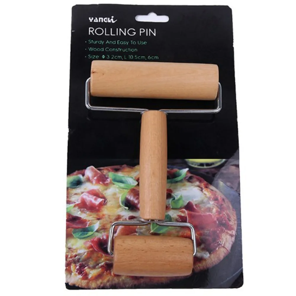 1pc Useful Solid Wood Rolling Pin Baking Pizza Dumpling Skin With Handle Pressing Noodle Stick Noodle Tool Home Supplies