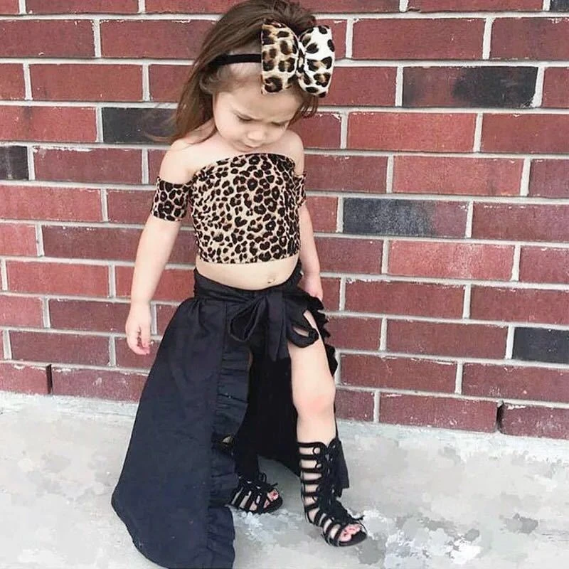leopard print top with black skirt