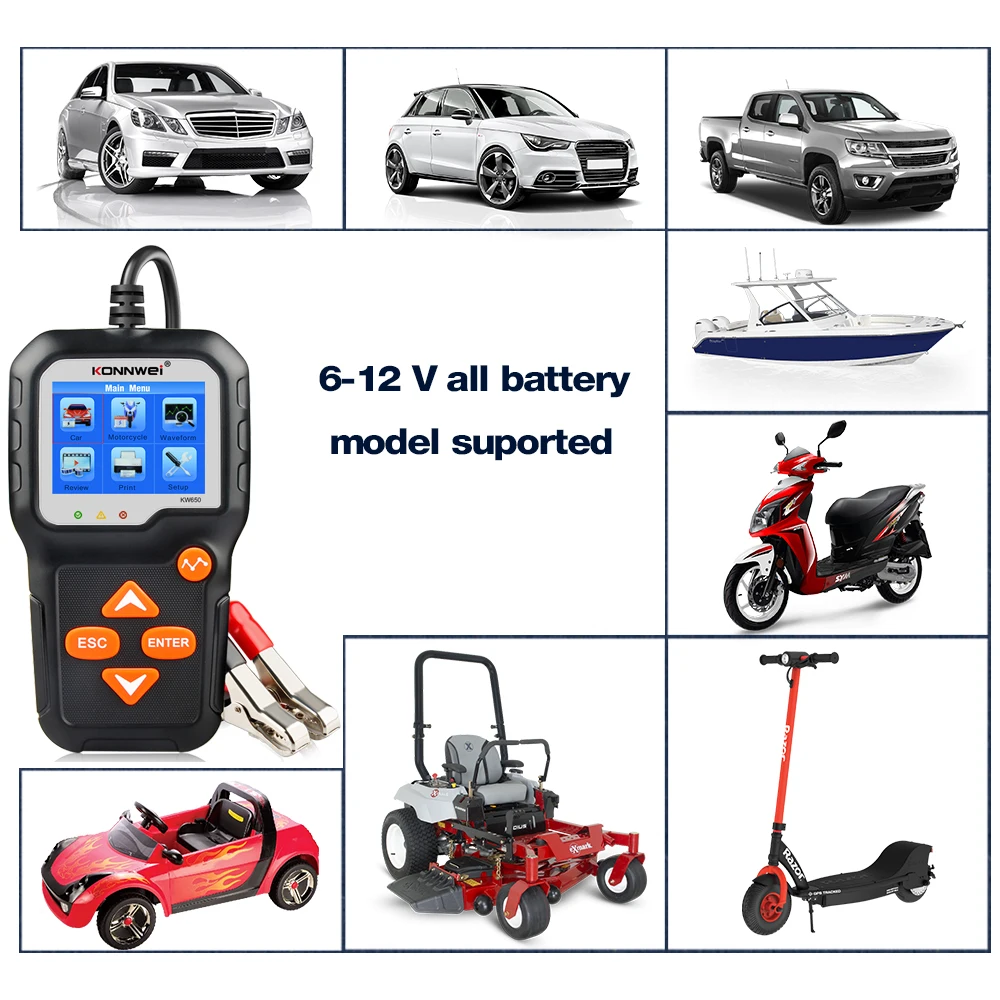 US $38.22 Konnwei Kw650 Car Motorcycle Batterytester 12v 6v Battery System Analyzer 2000cca Charging Cranking Test Tools For The Car