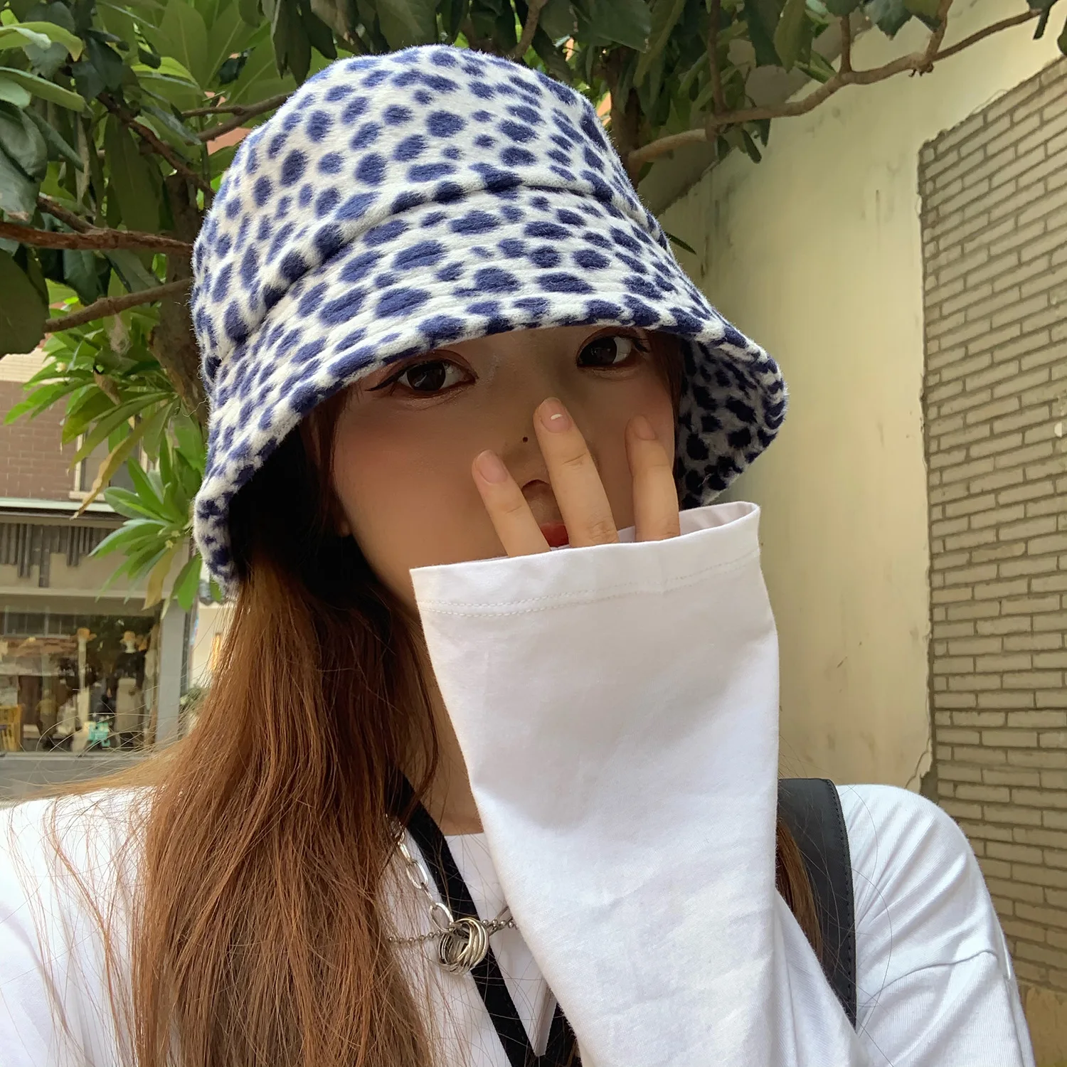 Black White Leopard Bucket Hat Y2K 