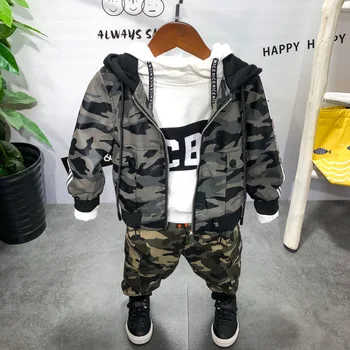 

2 3 4 5 6 Years Boys Kids Tracksuit Letter Printing Hooded Sweatshirt Camouflage Leather Sweatpants Sets Stylish Clothes For Boy