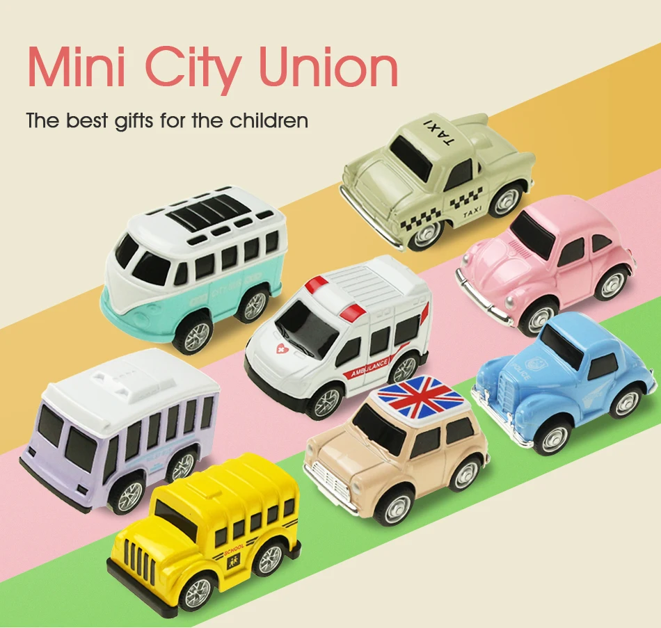 

8 PCS/Set Cute Mini Diecast Car Alloy Pull Back Vehicles Model Toy Metal Lovely Colorful Taxi Bus Toys Alloy Car For Kids Gift