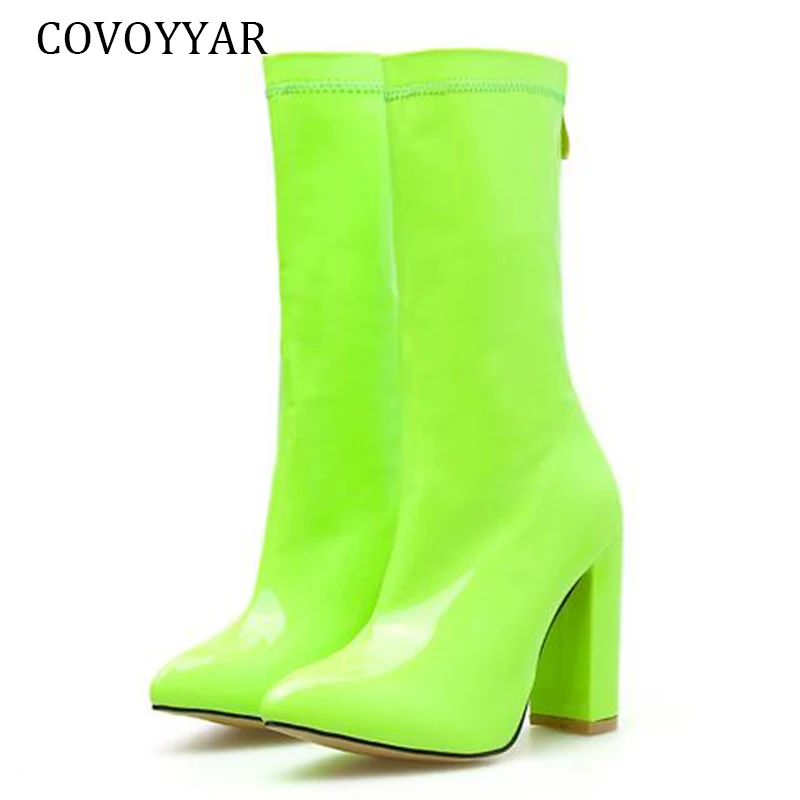 COVOYYAR/ г.; пикантные женские ботинки из лакированной кожи; Осенняя обувь с острым носком; женские ботинки на высоком каблуке; женские туфли-лодочки ярких цветов; WBS2014