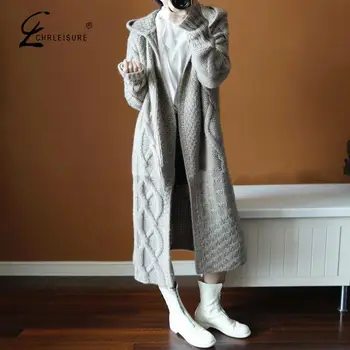 

Chrleisure Casual Solid Color Long Sweater For Women Autumn And Winter Long Sleeve Lady's Coat Warm Thickening Lady Clothing