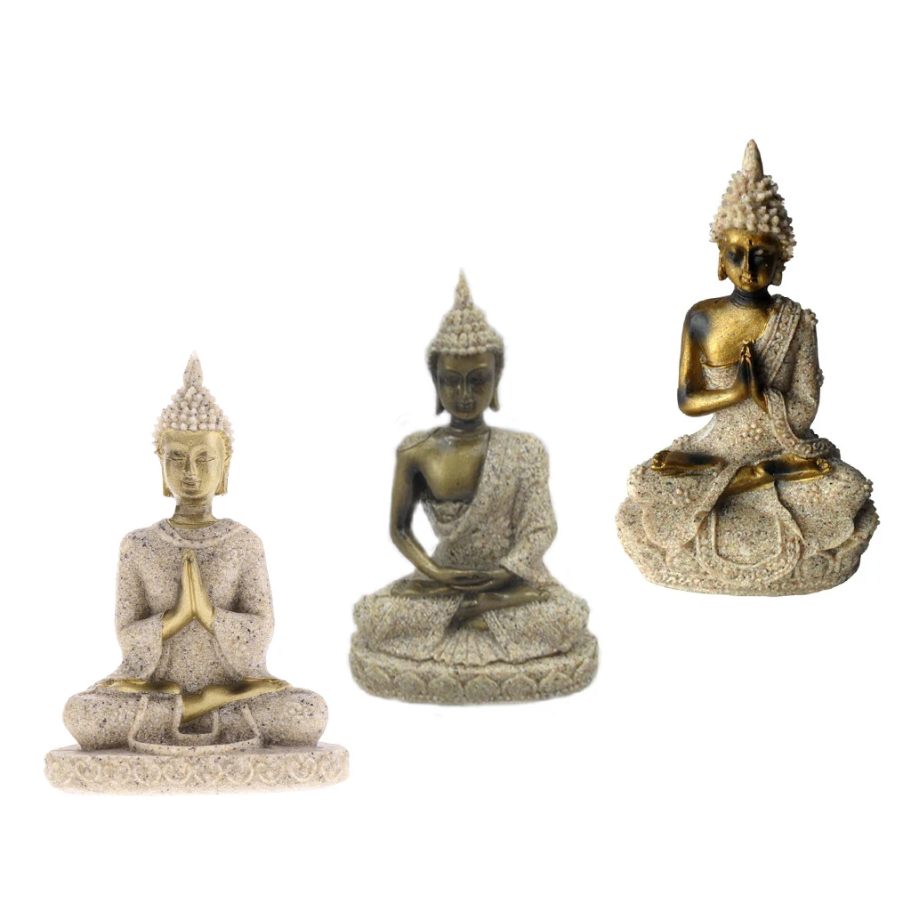 3 Pcs Sandstone Ganesha Buddha Statue Sculpture Handmade Figurine Seated Ganesh Buddha Buddhism Statue Buddha Handmade Figurine