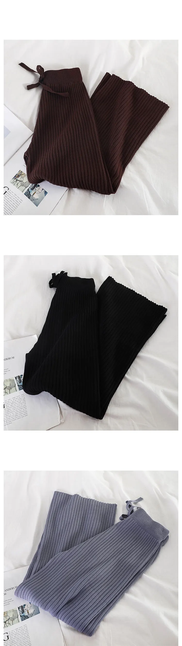 Neploe/Новые Модные осенние Трикотажные Широкие брюки для женщин, однотонные длинные брюки, эластичный корсет со шнуровкой, повседневные трикотажные штаны 54161