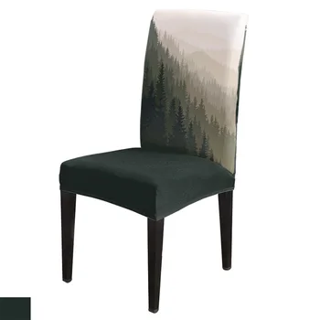 

6/8piece Retro Forest Mist Print Chair Cover Dining Elastic Chair Covers Spandex Stretch Elastic Anti-dirty Removable