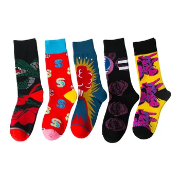 

Combed Cotton Men's Socks Casual Tend Harajuku Street Hip Hop Funny Happy Socks Colorful Cartoon Pattern Long Socks For woman