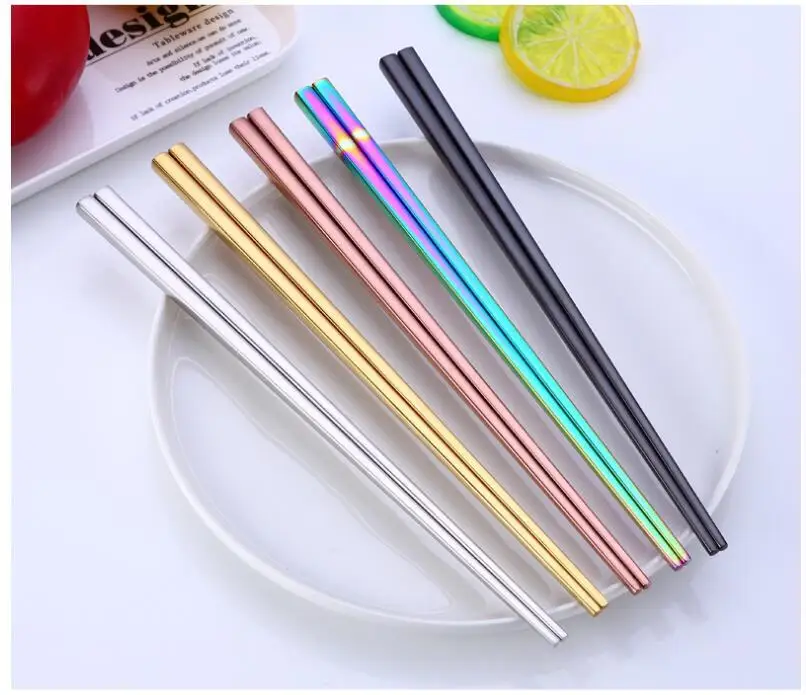 

100pair Reusable Rainbow 304 Stainless Steel Tableware Chopsticks Chinese Dinnerware Non-slip Food Chop Sticks Kitchen Tools