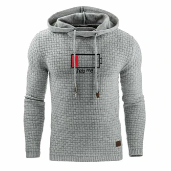 

Men's Jacquard Hoodies Batteries Help Me Personality printed Hoodies Long Sleeve Hooded Sweatshirt Casual Sport Tops Mens Hoody