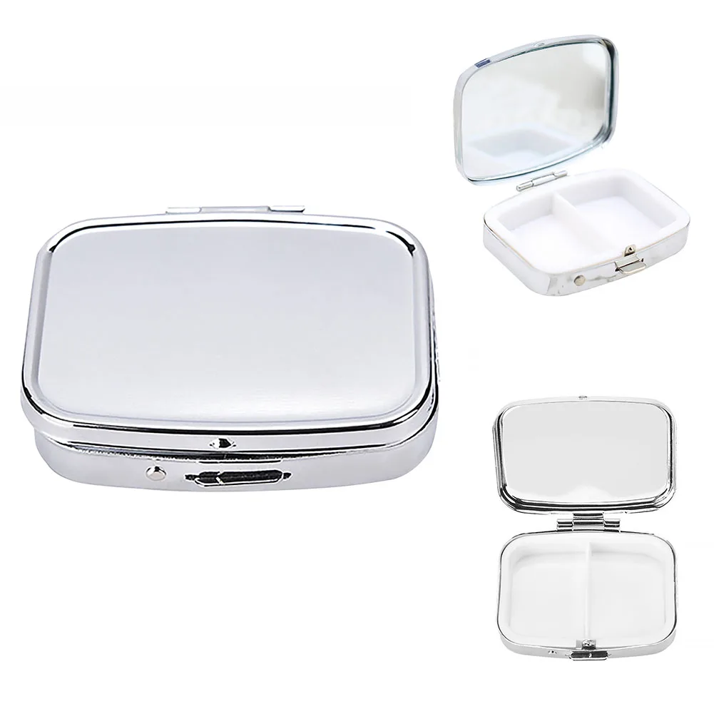 

2 Grid Mini Gift Box Travel Metal Candy Box Container Silver Storage Square Portable Medicine Organizer