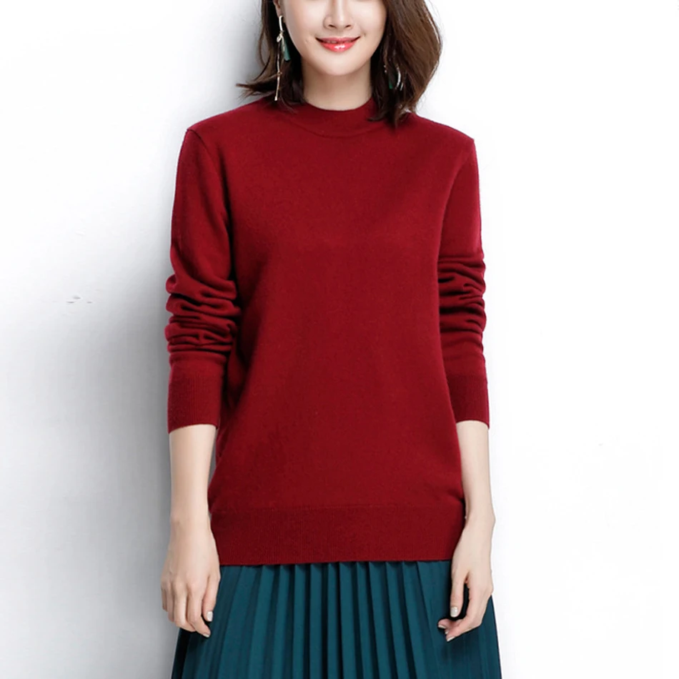 Red YJMY Inner Mongolian Cashmere Sweater Women Jumper Ribbed Crewneck Cuffs Hem Spring Autumn Knit in Slava Store - Цвет: Red