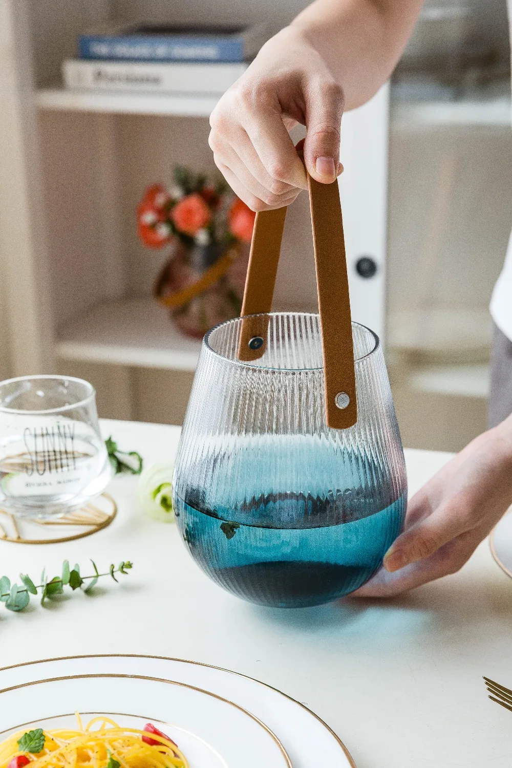 Mdzf Sweethome Glass Wall Vase With Leather Handle Tabletop Flower