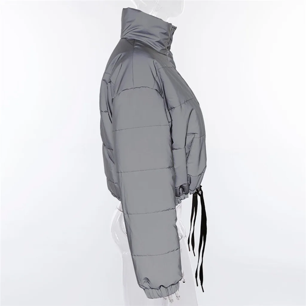JAYCOSIN зимнее пальто для женщин модное светоотражающее короткое теплое пальто куртки повседневная серая парка для девушек весенний кардиган Feminino 1024