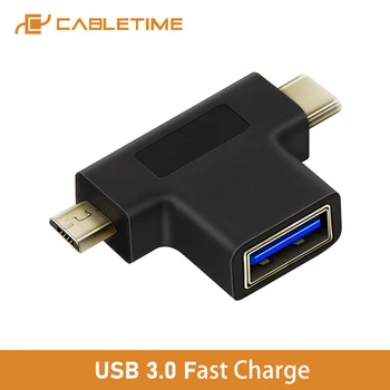

CABLETIME USB C OTG Type C to USB3.0 Micro B 2.0 Adapter For Xiaomi Huawei Mate 30 20 Pro 5G USB-C Splitter C016