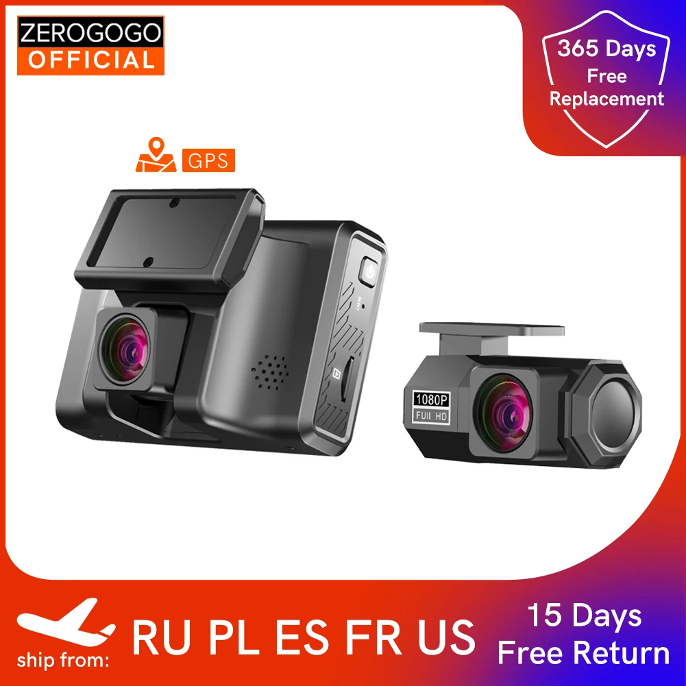 Zerogogo 2k gravador de vídeo do carro dvr com gps duplo traço cam câmera frontal e traseira do traço 24h monitor de estacionamento visão noturna 1080p