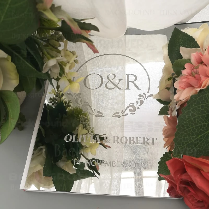 Wedding Guestbook Personalized Signature Decor Party White Mirror Engrave Carve Cover Gift Guest Book Gifts For G023