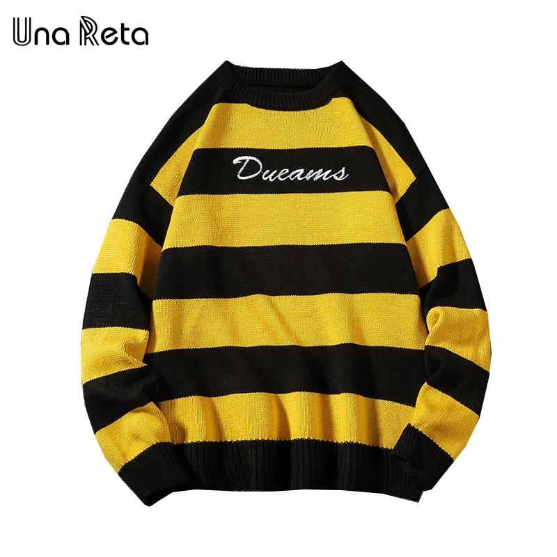 

Una Reta Plus Size Men's Sweater New Autumn Winter Print Stripe Sweater Pull Homme Casual Loose Patchwork Pullover Sweater Men