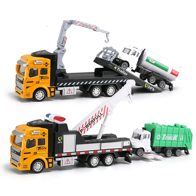 19CM Crane Trailer Tow Truck Toy Model 1:48 with Pull Back Garbage Truck Alloy Diecasts Sanitation Vehicle Car Toy for Kids Y194 huina 1722 1 50 alloy diecasts