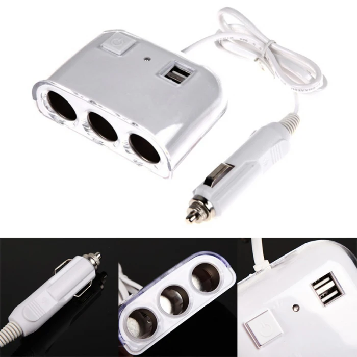 Автомобильный прикуриватель 3 гнезда 120 Вт сплиттер двойной USB порт адаптер с переключателем для gps-навигатора