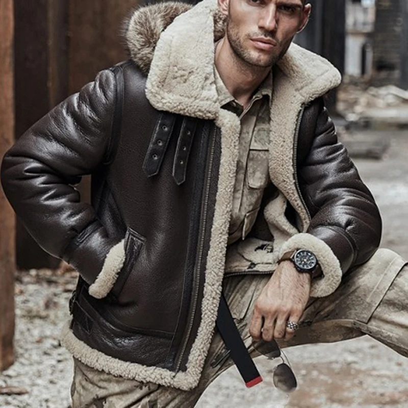 lapel velvet long sleeve leather jacket