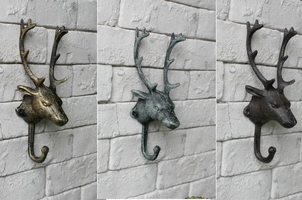 Cast Iron Deer Head Single Wall Hook / Hanger Animal Shaped Coat Hat Hook Heavy Duty, Rustic, Decorative Gift 2