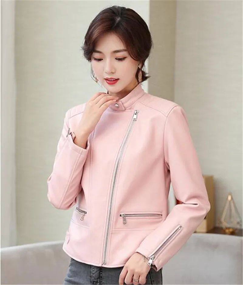 New Soft Sheepskin Spring and Autumn Leather Clothing Women Jacket Women Coat Lapel Short Motorcycle Jacket Women Leather Jacket