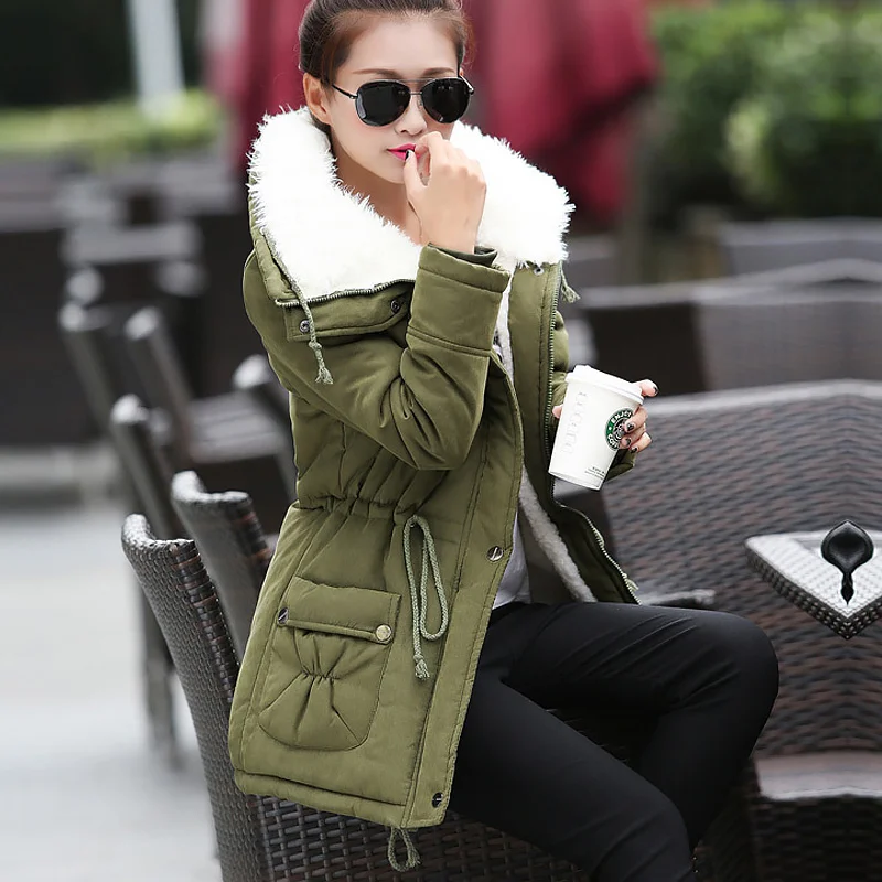 

Winter Jacket Women Warm Cotton Parkas Coat Velvet Female Solid Color Plus Size Parka Zipper Jacket Long Coat Outwear Casaco#57