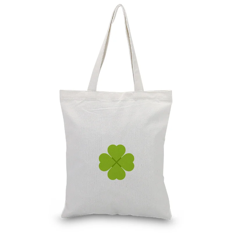 Ручная холщовая Сумочка текст DIY handbagbag lucky clover печать индивидуальный логотип для печати ежедневного использования складная хозяйственная многоразовая