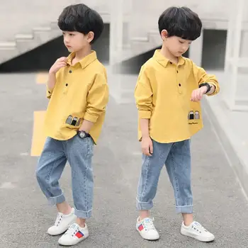 

Children's clothing boy suit 2019 autumn fashion big boy cotton shirt + jeans casual two-piece autumn 4-13 years