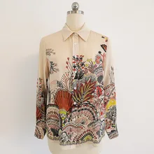 

Woman Shirt Blouses Top 2021 Spring Summer 100% Silk Printed Turn Down Collar Long Sleeves Single Breasted Woman Clothes S-XL