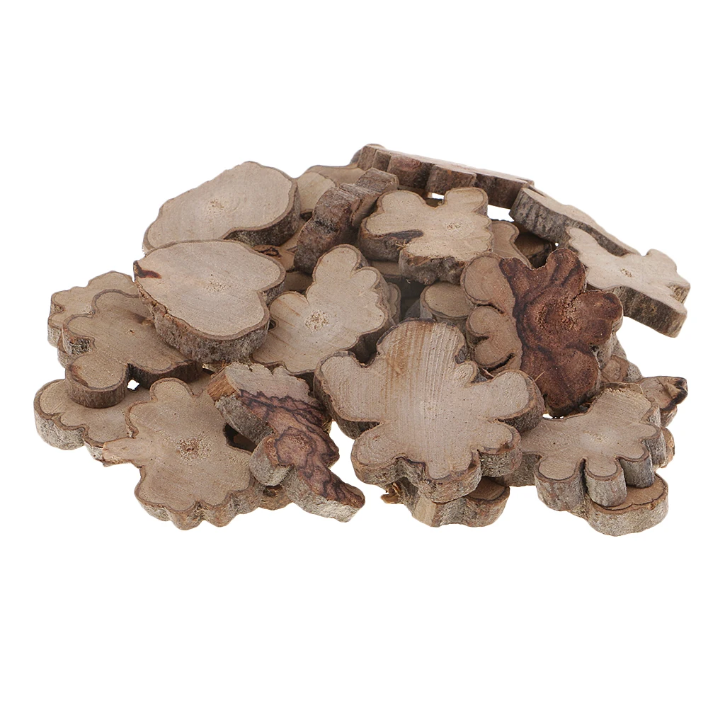

30 Pieces Natural Wood Pieces Unfinished Cutout Embellishments