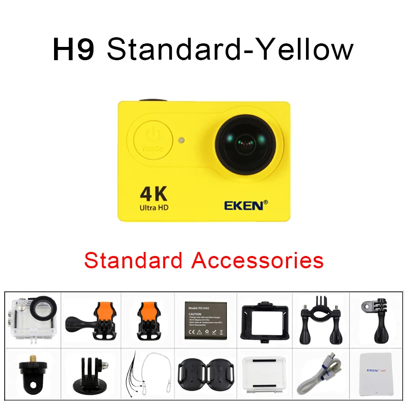 Экшн-камера eken H9 H9R wifi Ultra HD Mini Cam 4 K/30FPS 1080 p/60fps 720 P/120FPS Подводная Водонепроницаемая спортивная видеокамера - Цвет: H9 Yellow