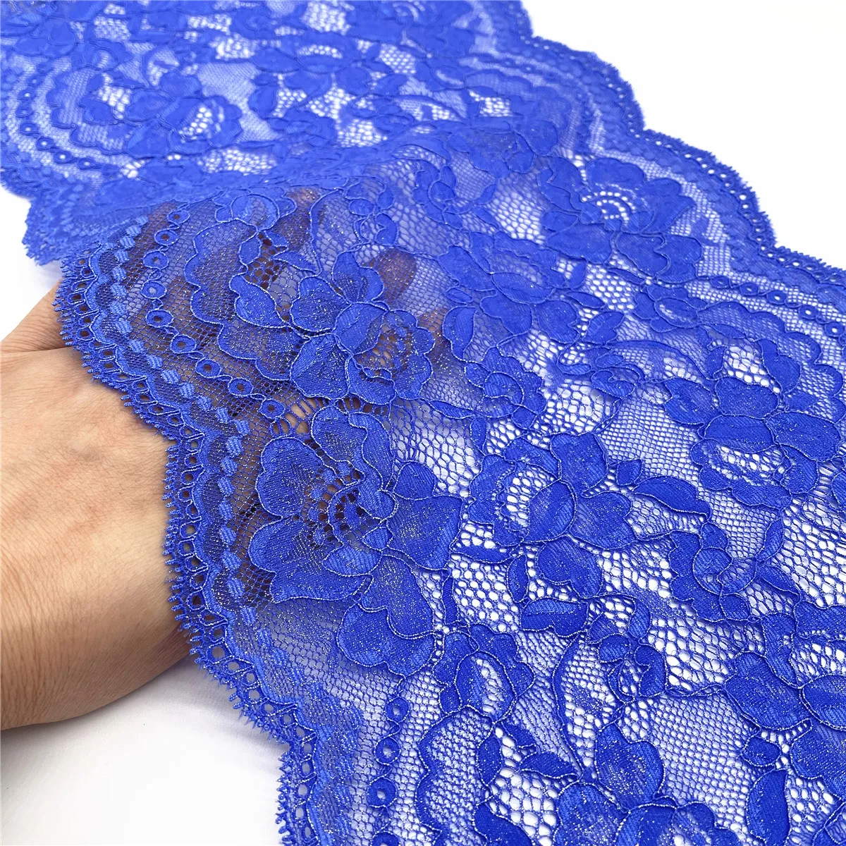 3y/lot Width 22.50cm Blue With Foil Shiny Elastic Stretch Lace Trims 4