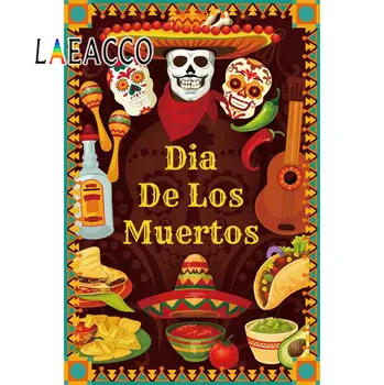 

Laeacco Photography Backdrop Baby Cartoon DIA DE LOS MUERTOS Death Day Festivals Party Poster Photo Background For Photo Studio