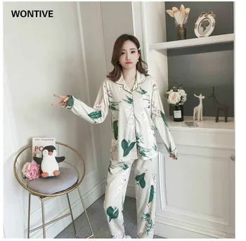 

Autumn New Ladies Pajamas Set 2 PCS Pajamas Set Girl Lovely Sleepwear Long Pyjamas Women Turn-down Collar Female Casual Homewear