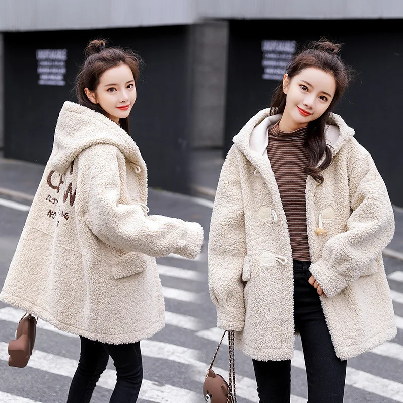 

Short Lambs Wool Coat Women's 2019 Winter New Style Fashion Hooded Fur Woolen Korean-style Versatile Woolen Cloth