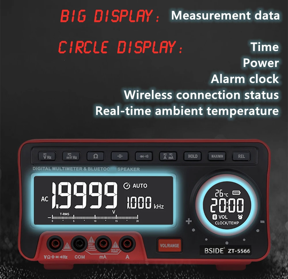 Мини настольный мультиметр BSIDE ZT-5566 двойной экран EBTN 19999 дисплей Multimetro+ беспроводной динамик напряжение тока крышка Гц Тестер