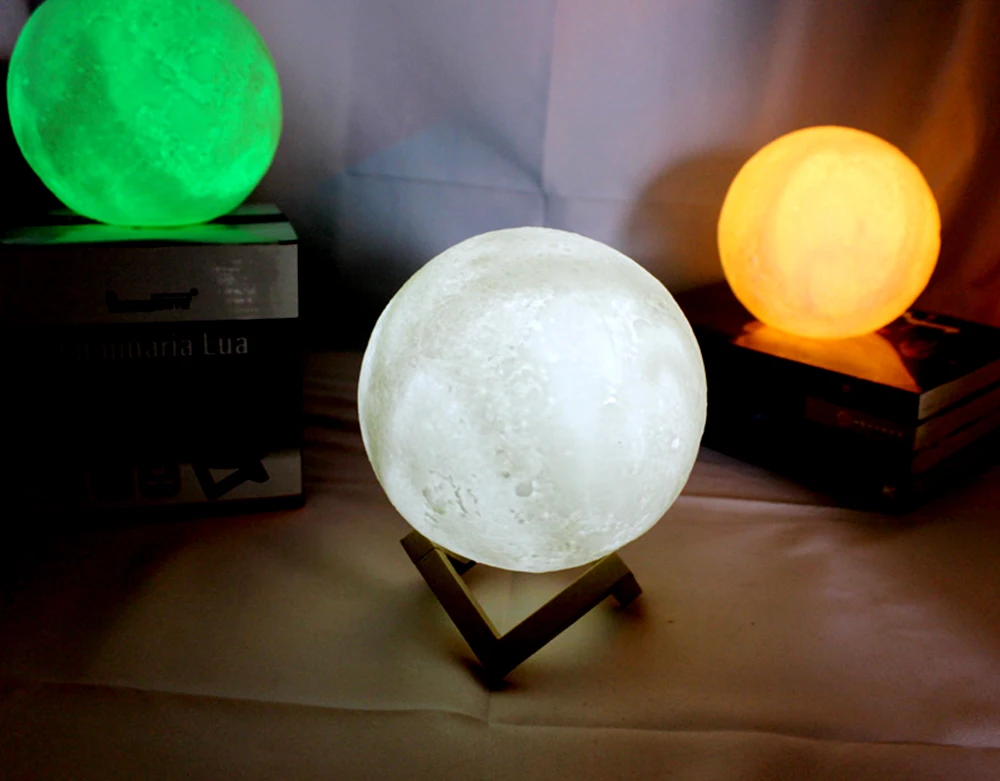 Battery Powered LED Moon Night Light 8/10/12/15cm 3D Print Moon Lamp with Stand Starry Lamp 7Color Bedroom Decor Light Kids Gift night lamp for bedroom