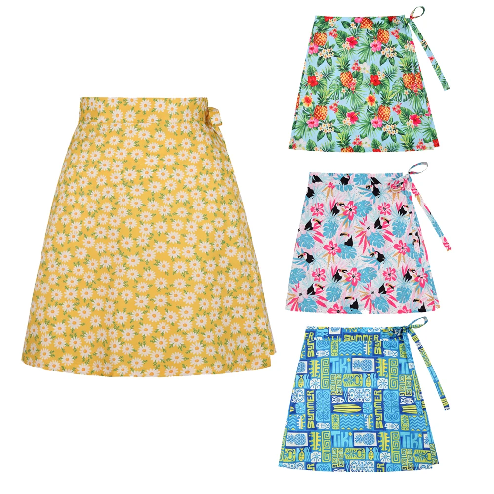 

XS-XXL 2022 Summer Beach Daisy Sarong Floral Skirt SS0015 Y2K Multitasks Women Clothing Sexy Wrap Skirt with Straps