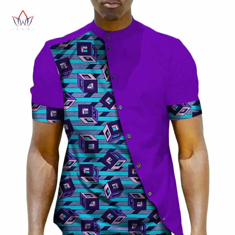 Мужская африканская одежда Дашики Мужская Топ рубашка Bazin Riche африканская мужская одежда хлопок печать Лоскутная Кнопка Топ рубашка WYN22 - Цвет: 8