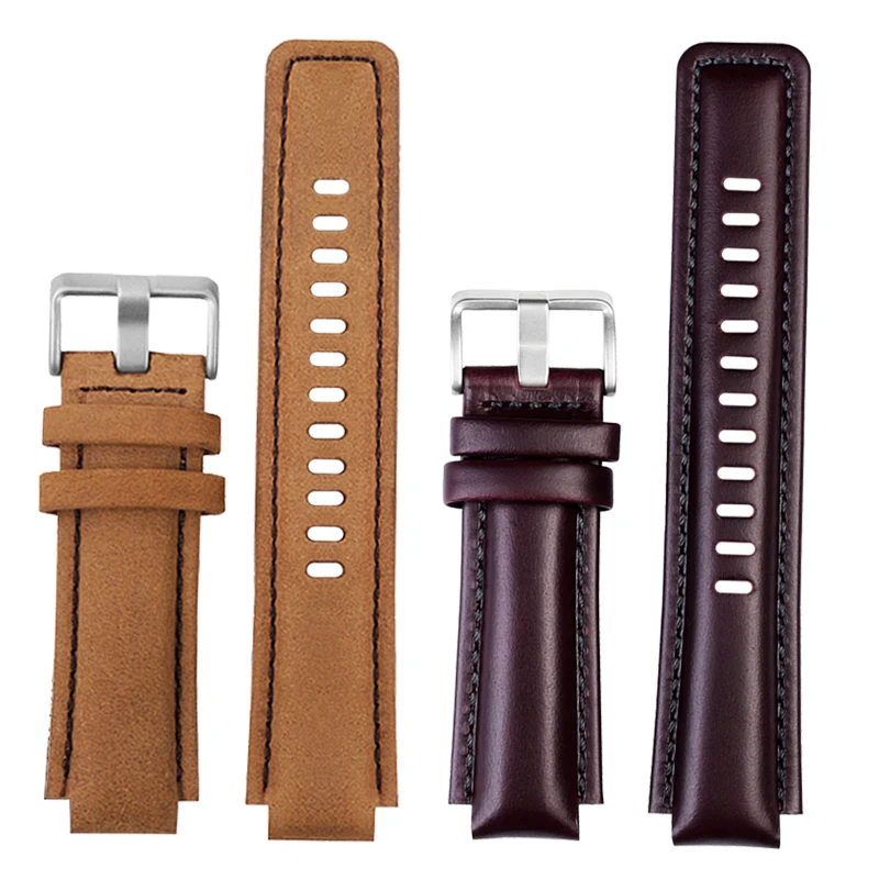 Premium Genuine Leather Watch Strap with Canvas Accents - Men's Convex Mouth Design