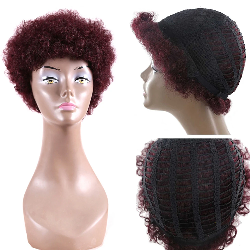 Афро кудрявый 6 дюймов короткий боб парики для женщин X-TRESS натуральный черный цвет африканская прическа бразильский не Реми человеческие волосы парик