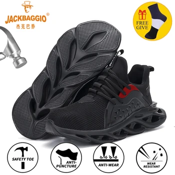 

JACKBAGGIO Safety Shoes Men Boots Anti-Smashing Construction Work Sneakers Steel Toe Cap Work Safety Boot Men Black Work Shoes