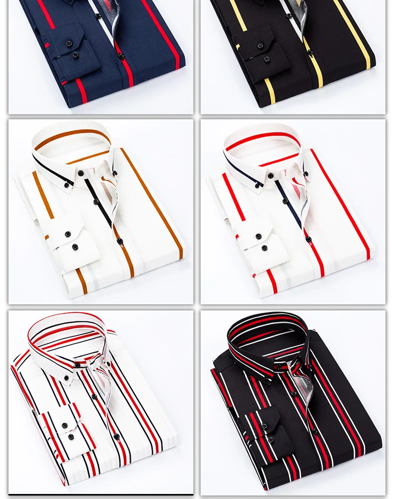 Quality Luxury Spring Striped Casual Mens Long Sleeved Shirts Soft Comfortable Men Dress Slim Fit Social Formal Shirts